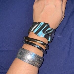 Chic Silver and Gold Tone Bracelet Trio